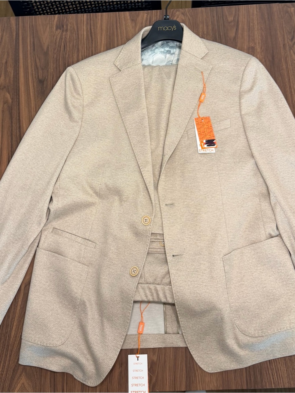 TALLIA Men’s 2pc Suit 42R Tan Textured Stretch NWT